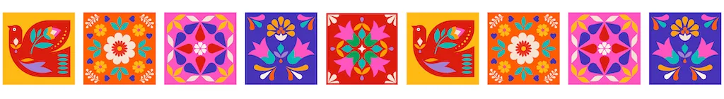 A row of 8 colorful patterns